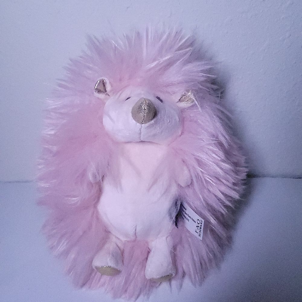 FAO Schwarz Sparklers Pink Gold Hedgehog 8” Plush Stuffed Animal Fluffy